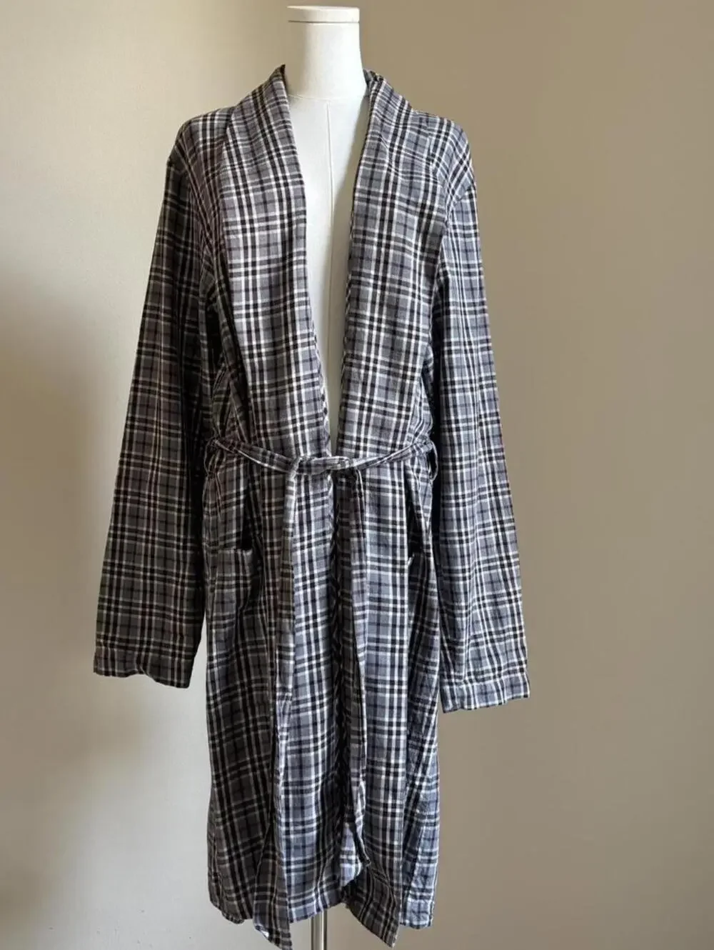 Hanro of Switzerland Plaid Cotton Robe Bathrobe Housecoat Made in Portugal S